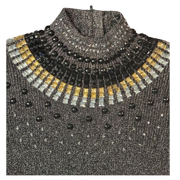 Investments Petites Jeweled Mock Turtle Neck Sweater Large Petite Black NWT - Picture 2 of 10